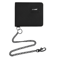 Zestaw antykradzieżowy Pacsafe – portfel RFID czarny + łańcuszek Turn’nLock™