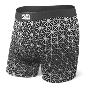 Comfortable men's boxer briefs SAXX ULTRA Boxer Brief Fly with geometric patterns - black.