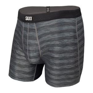Men's cooling / sport boxer briefs with fly SAXX HOT SHOT Boxer Brief Fly in stripes - black.