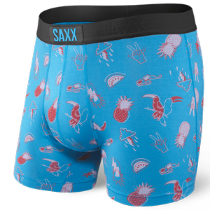 Men's quick-drying SAXX VIBE Boxer Briefs for tropical vacations - blue.