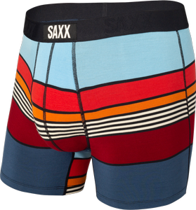 Men's quick-drying SAXX VIBE Boxer Briefs - multicolored stripes.