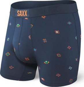 Men's quick-drying SAXX VIBE Boxer Briefs with trail markers - navy blue.