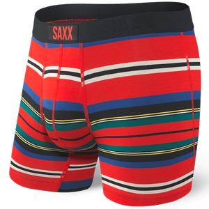 Men's quick-drying SAXX VIBE Boxer Briefs with uneven stripes - red.