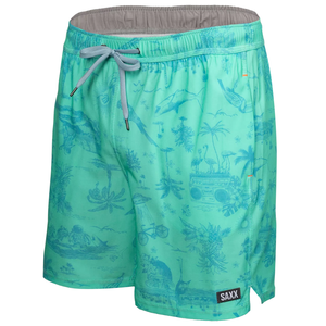 Men's swim shorts with 2-in-1 pockets SAXX OH BUOY - celestial surfing - green.