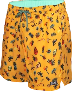 Men's swim shorts with 2-in-1 pockets SAXX OH BUOY, short, tropical island - yellow.
