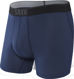 Men's trekking / sport boxer briefs with fly SAXX QUEST 2.0 Boxer Brief Fly - navy blue with light stitching.