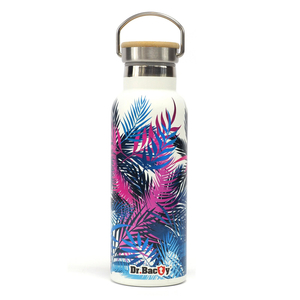 Steel thermal bottle Dr. Bacty Pink Palms - white