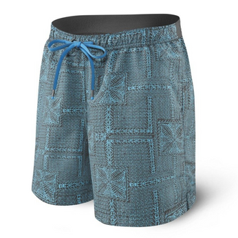 Men's quick-drying 2-in-1 SAXX CANNONBALL swim shorts in squares - blue.