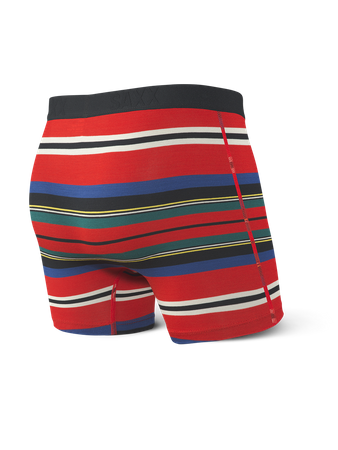 Men's quick-drying SAXX VIBE Boxer Briefs with uneven stripes - red.