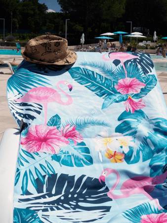 Kąpielowy ręcznik na basen niebieski dwustronny Dr.Bacty - Tropical - L 60x130
